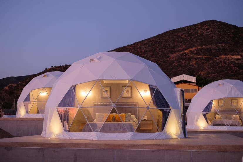 Glamping dome in natural setting